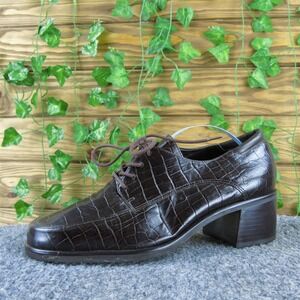 Rockport Women Crocskin Lace Up Pump Brown Leather Pump 7 Gently Used 2025